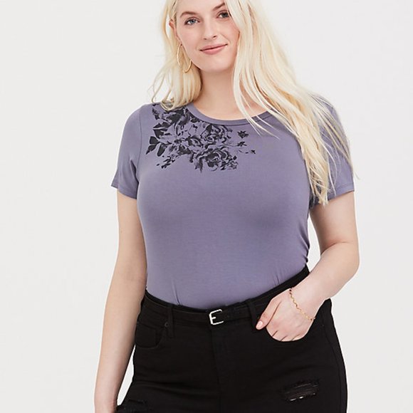 💜TORRID SUPER SOFT BLUE FLORAL TEE - Picture 2 of 5